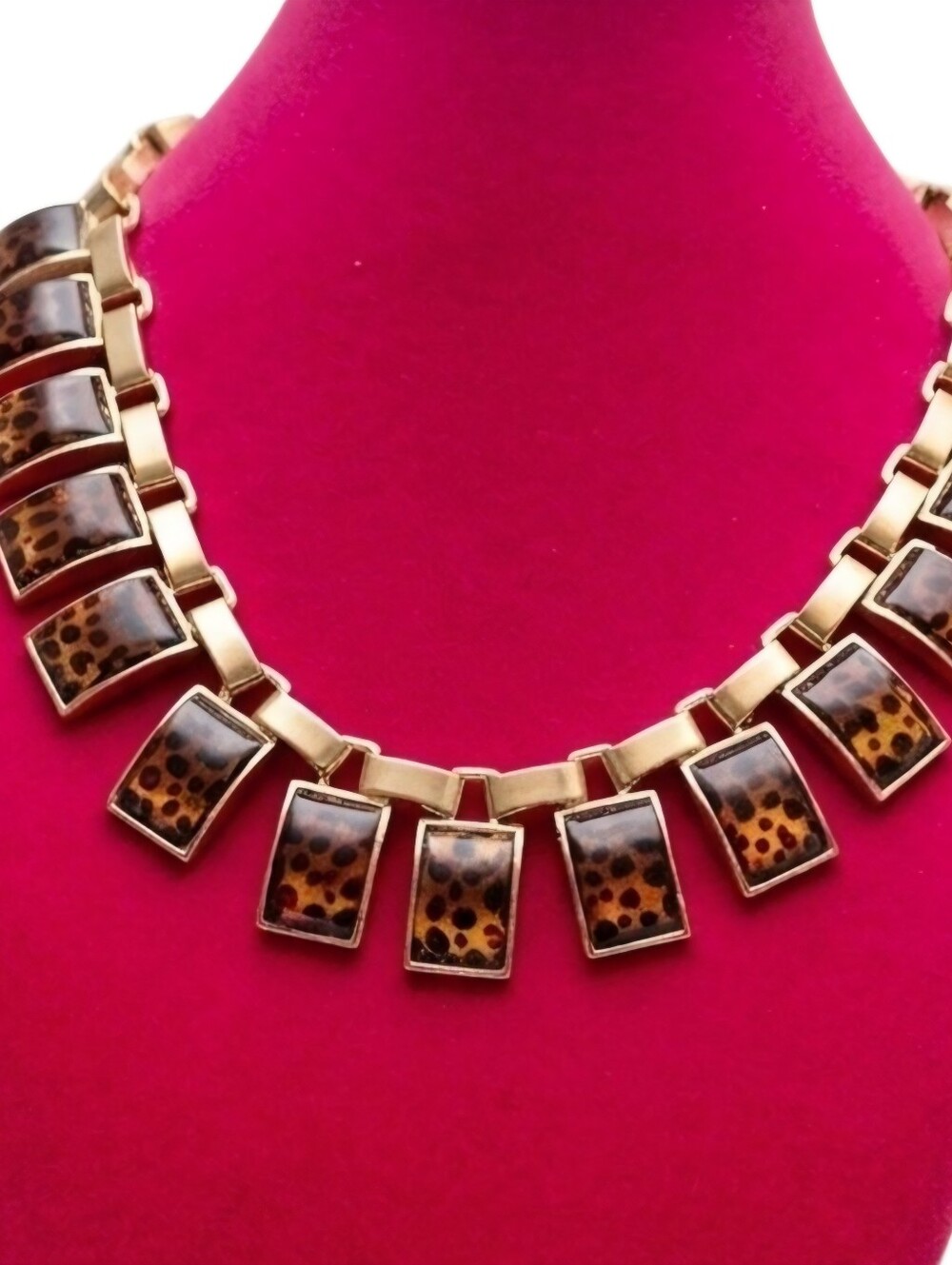 Gold-tone Links Faux Tortoise Shell Panels Statement Necklace